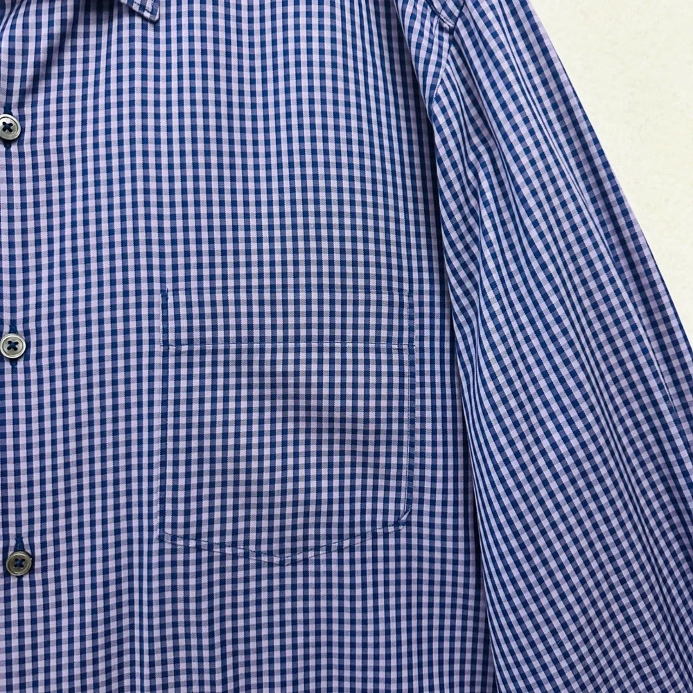 Ermenegildo Zegna Mens XXL Purple Gingham Check Button Down Shirt Made in Italy